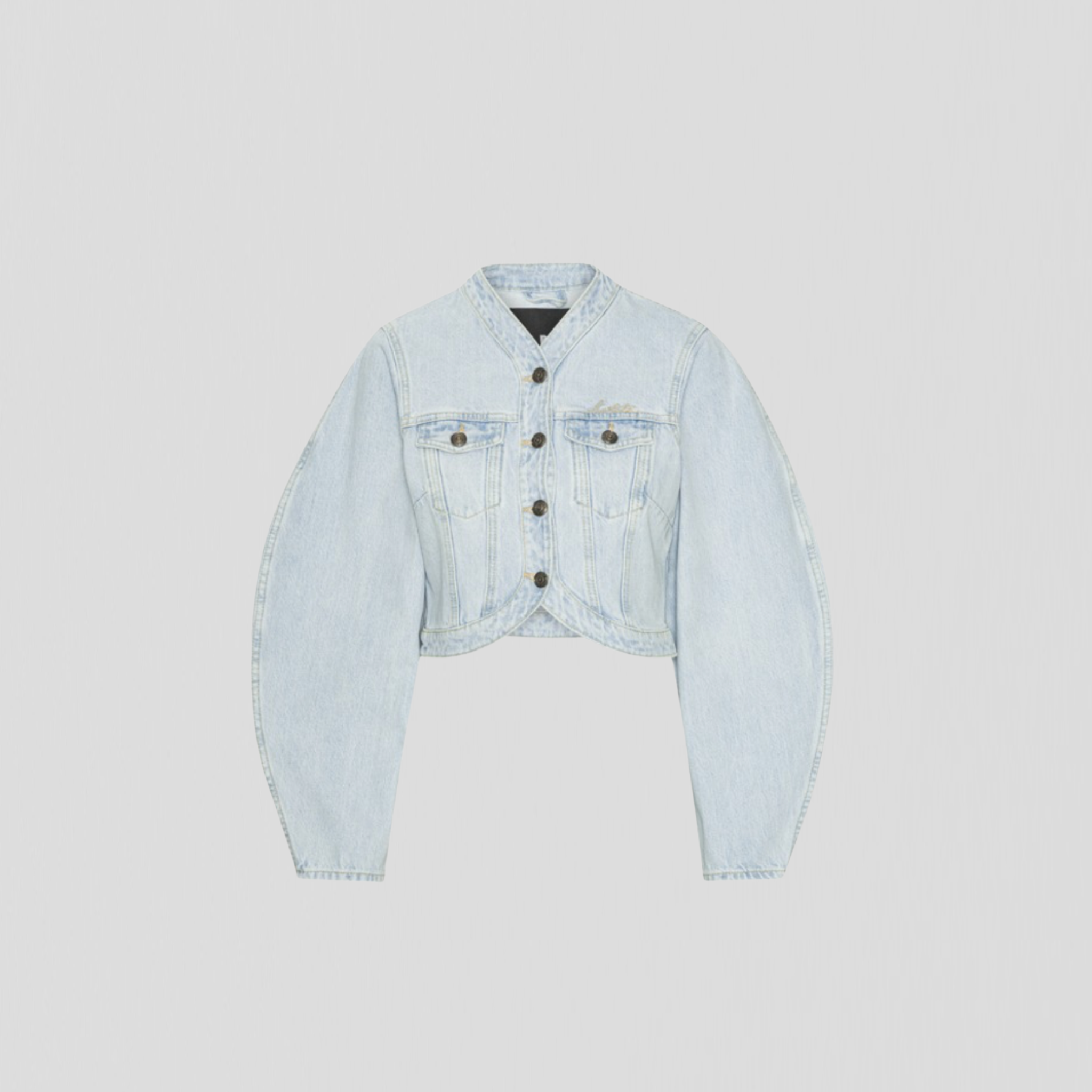 Rotate Round Sleeve Denim Jacket Light Blue