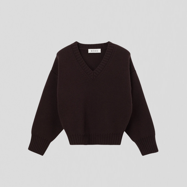 Róhe Sculptural V-neck Knit Dark Brown