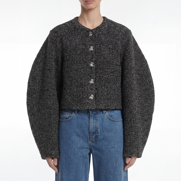 Rotate Boucle Short Jacket Gray Pinstripe