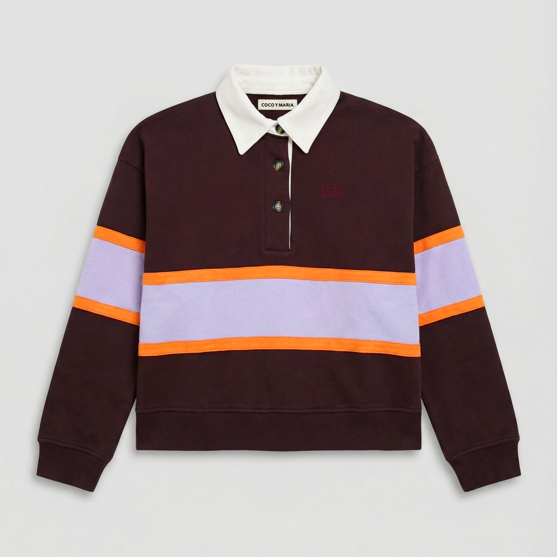 Coco y Maria Hugo Polo Bordeaux Lilac Orange Stripe