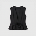 Rotate V-Neck Flower Top Black