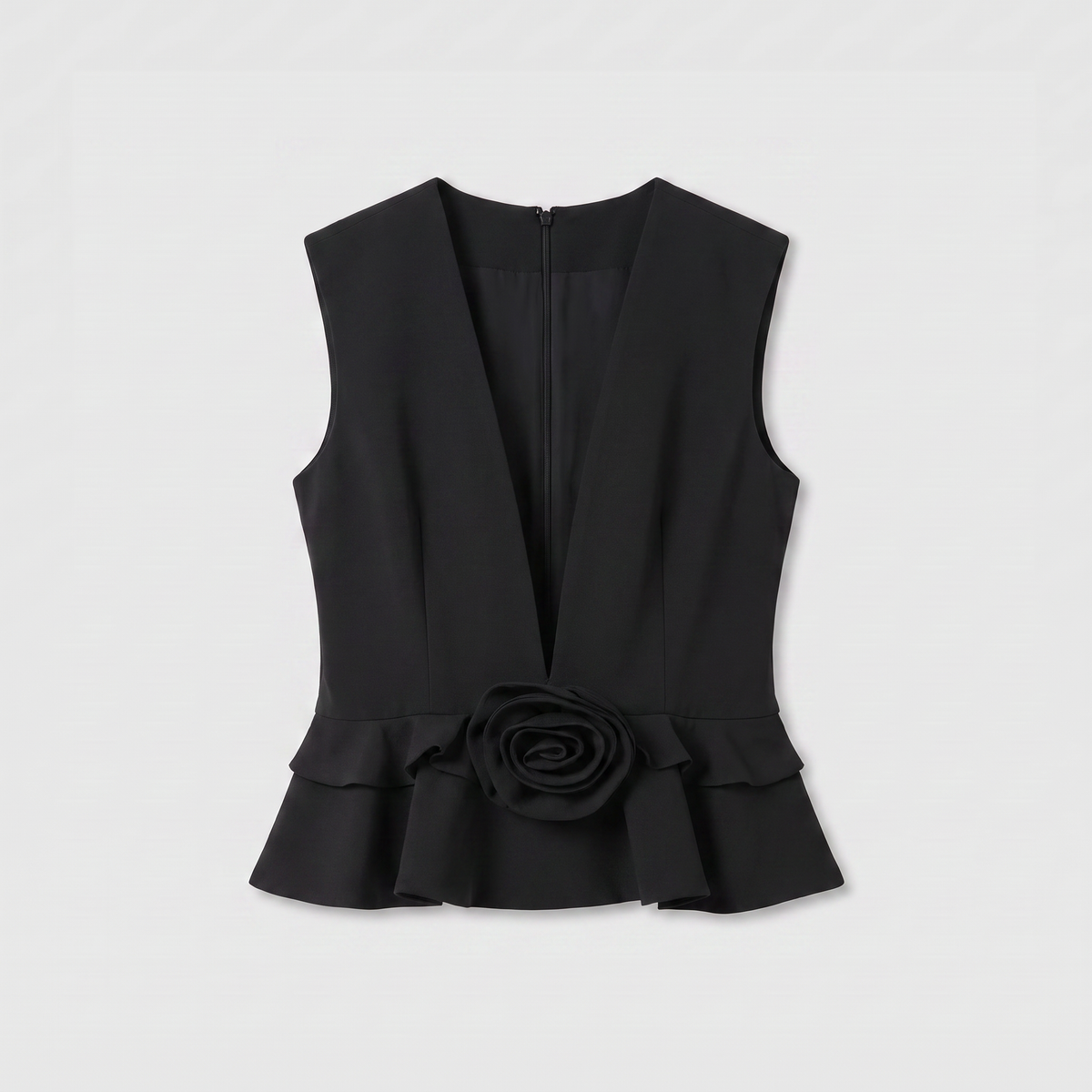 Rotate V-Neck Flower Top Black