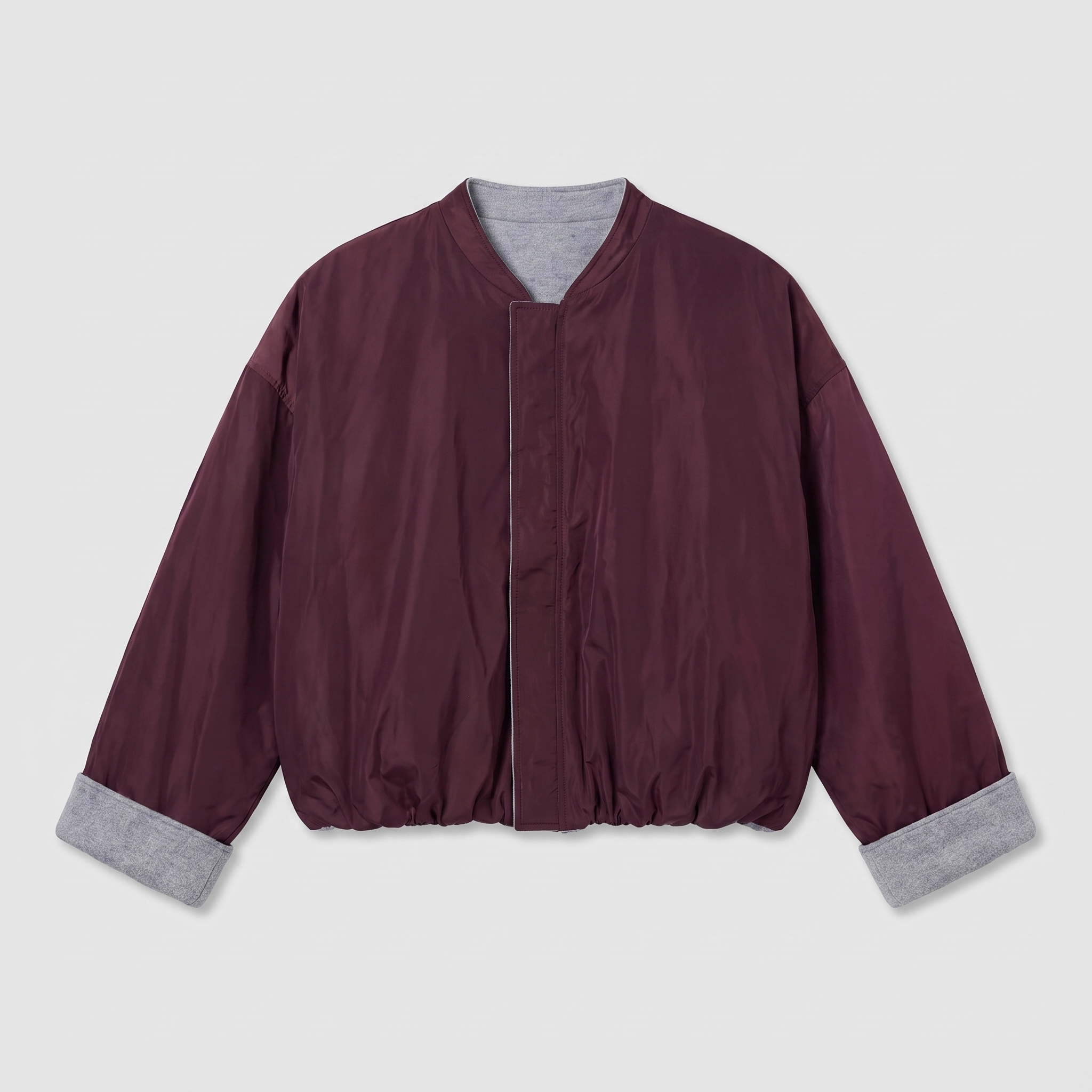 8PM Sugarbush Bomber Grey Melange/ Wine Red