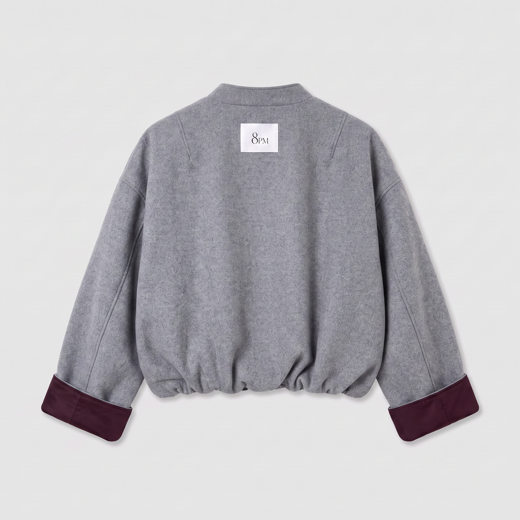 8PM Sugarbush Bomber Grey Melange/ Wine Red