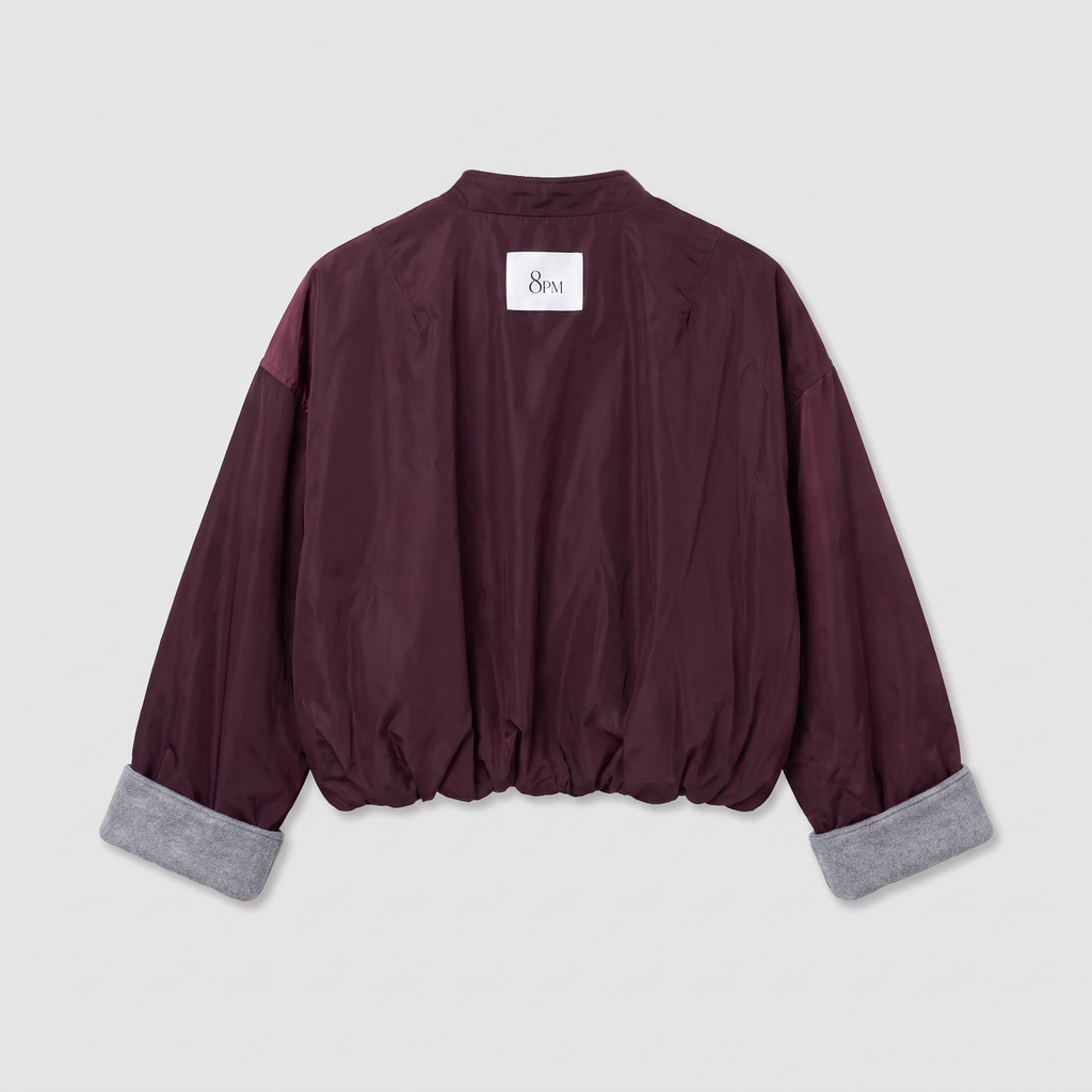 8PM Sugarbush Bomber Grey Melange/ Wine Red