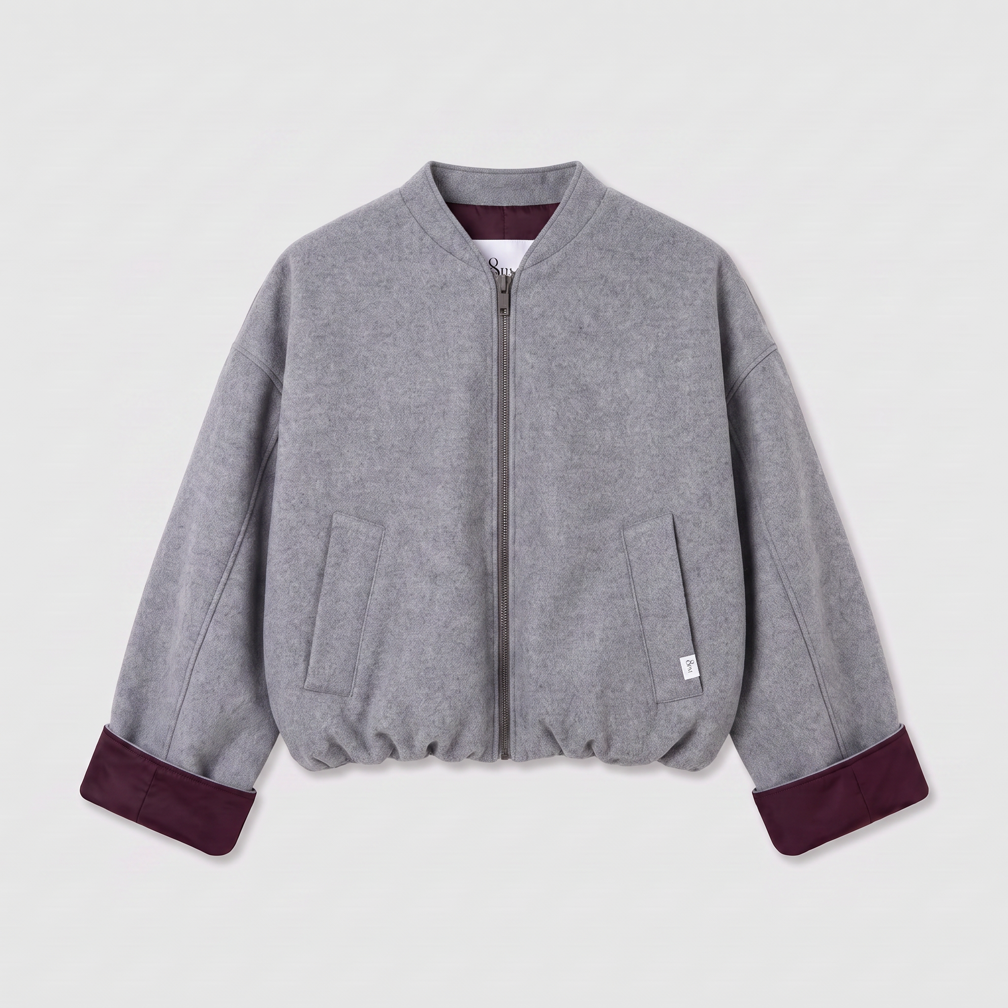 8PM Sugarbush Bomber Grey Melange/ Wine Red