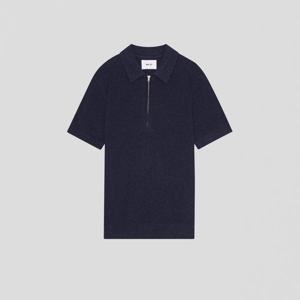 NN07 Hansie SS Zip 6600 Poloshirt Navy Melange