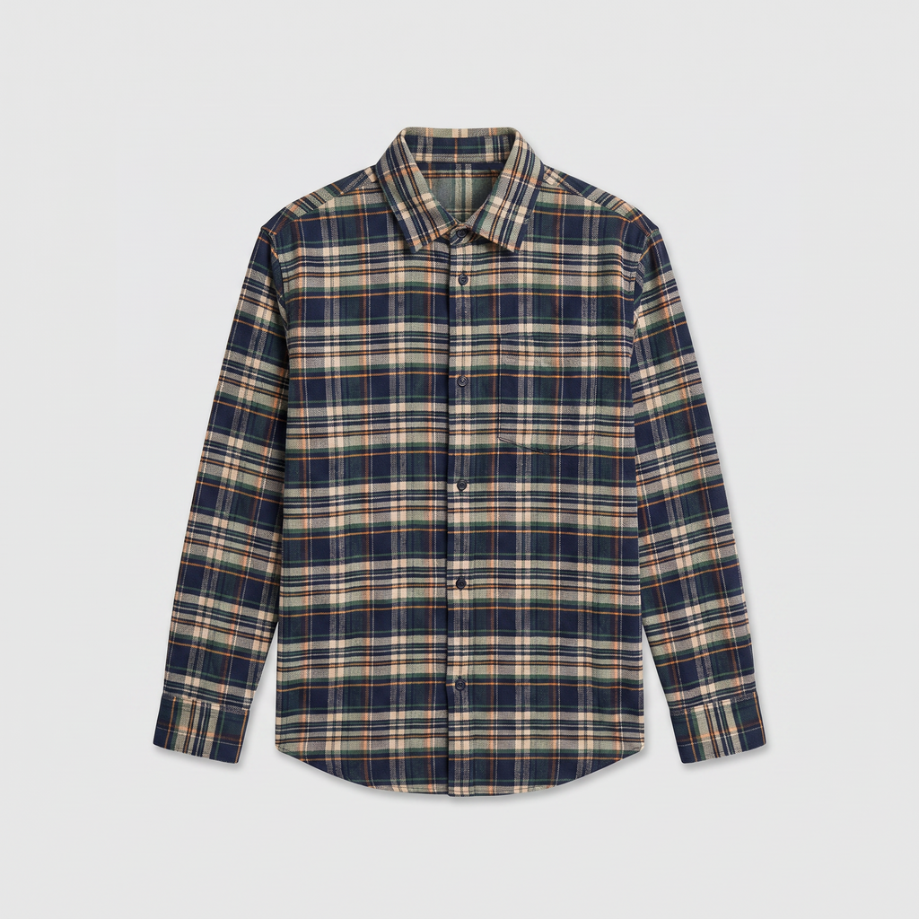 Darkpark Keanu Japanese Tartan Check Cotton Shirt Beige/ Blue/ Green