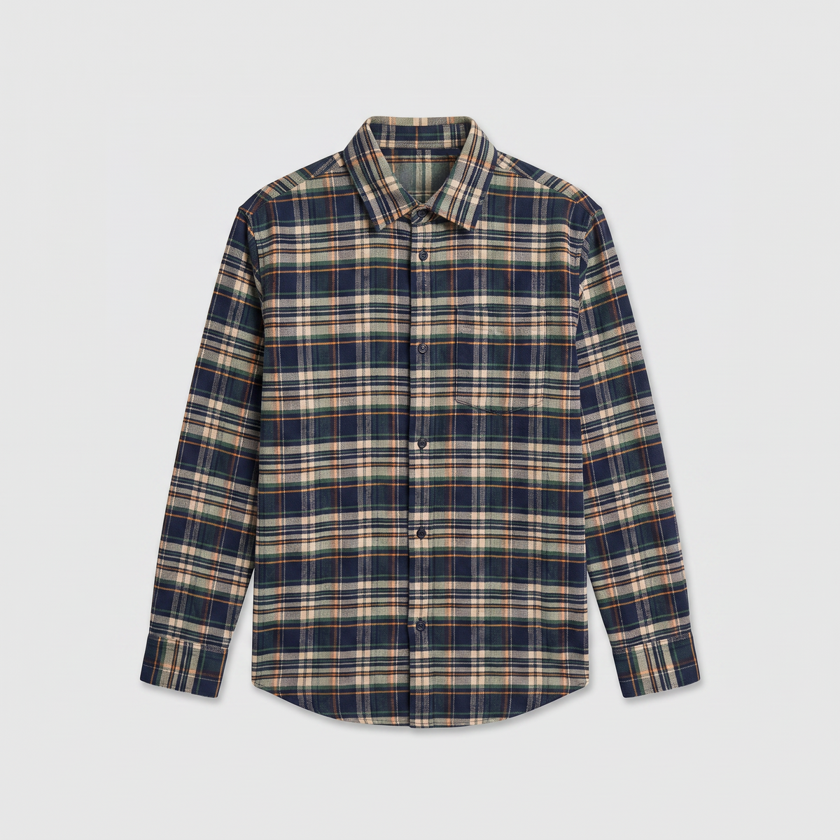 Darkpark Keanu Japanese Tartan Check Cotton Shirt Beige/ Blue/ Green