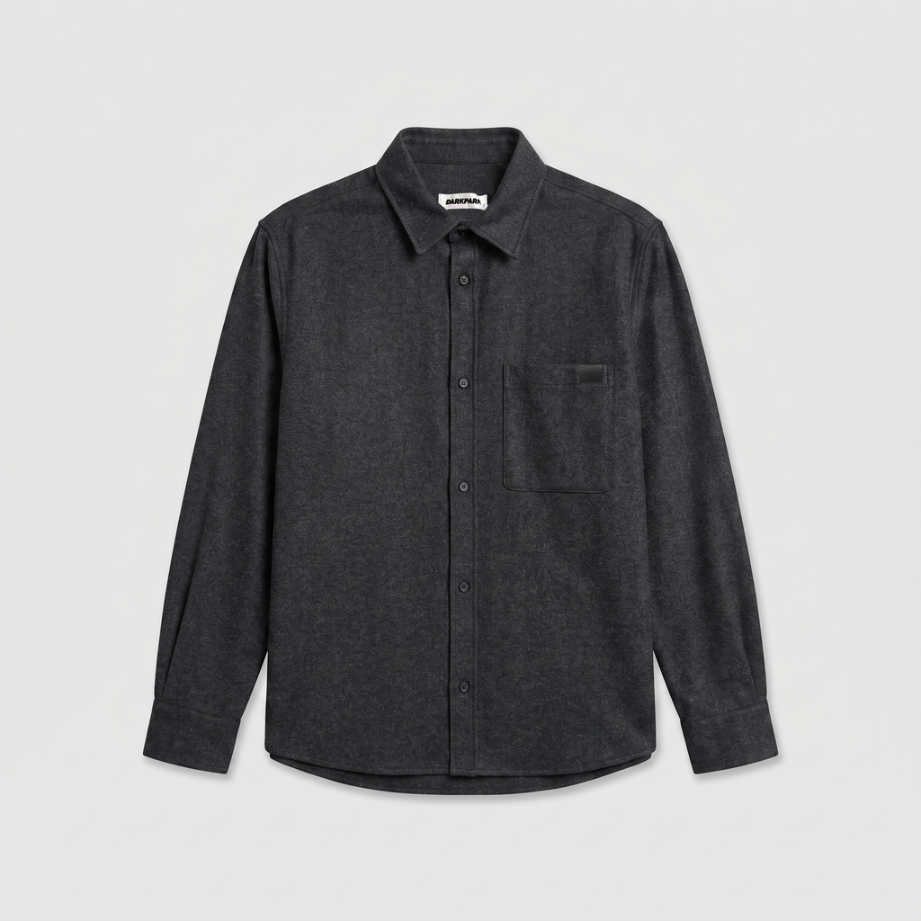 Darkpark Serge Wool Long Sleeved Shirt Dark Grey Melange