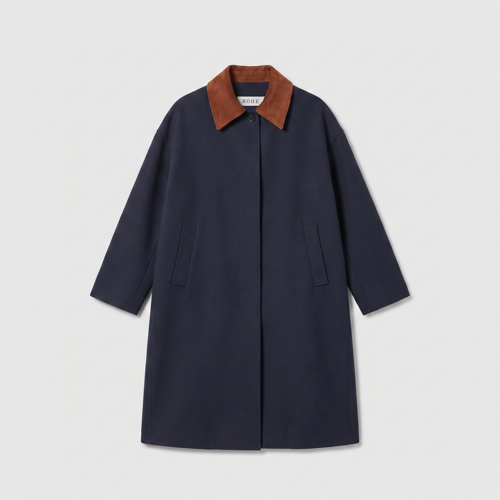Róhe Suede Collar Coat Navy