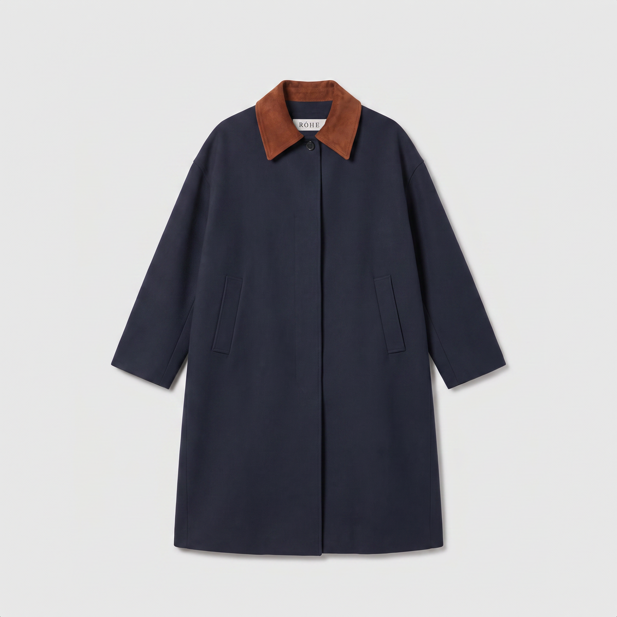 Róhe Suede Collar Coat Navy