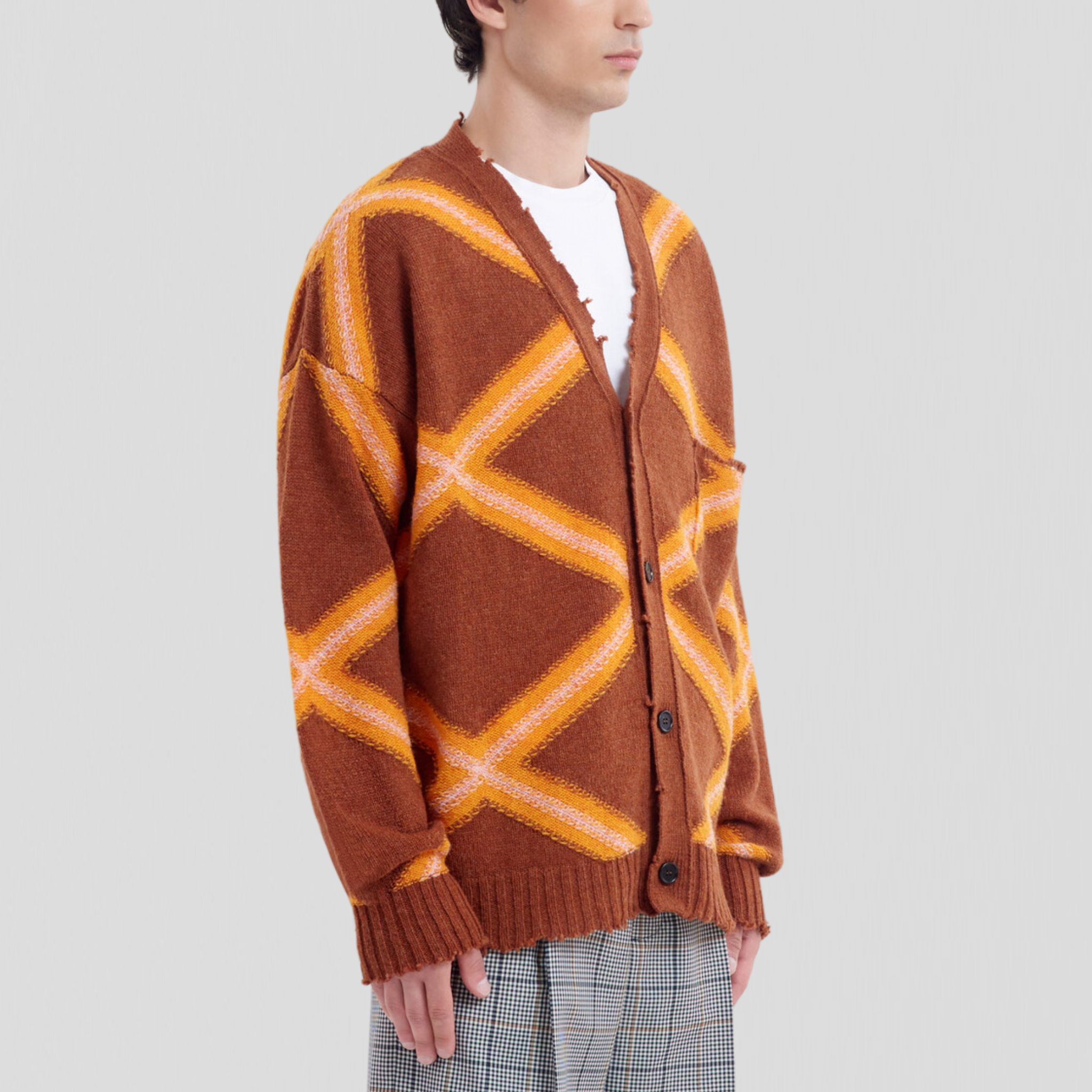 Marni Broken Macro Argyle Cardigan Nougat