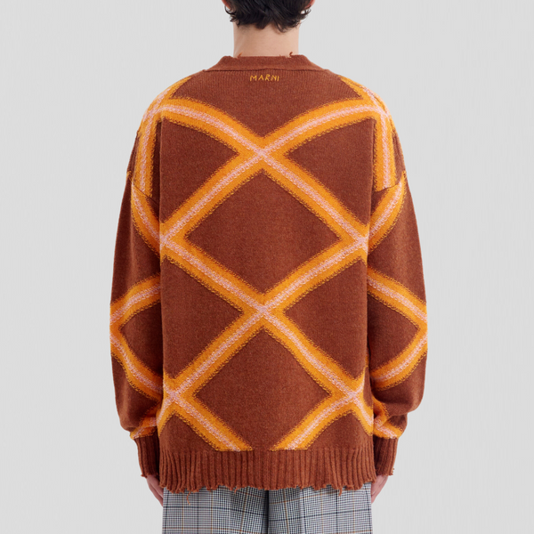 Marni Broken Macro Argyle Cardigan Nougat