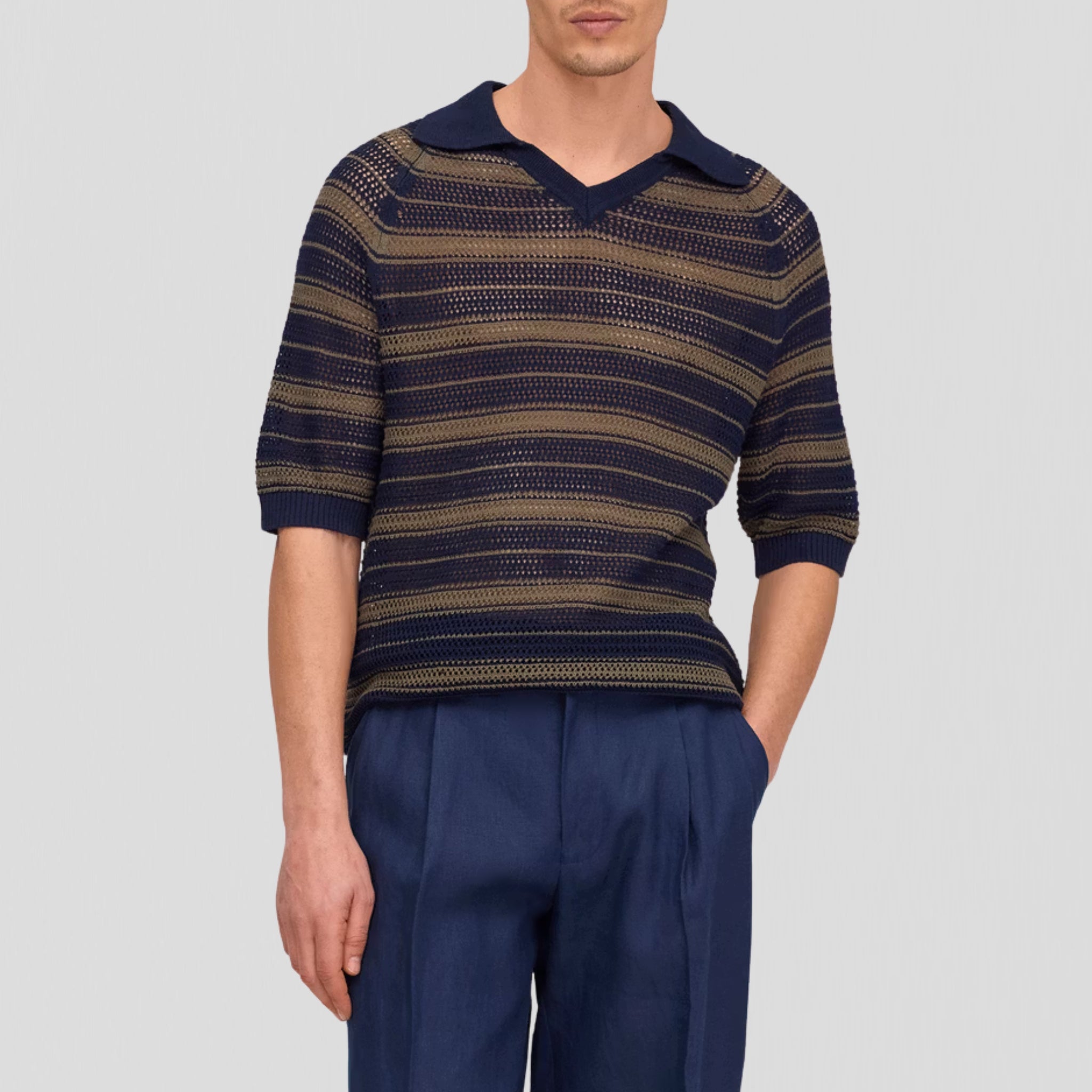 NN07 Cale V-Neck 60056 Polo Capers Stripe