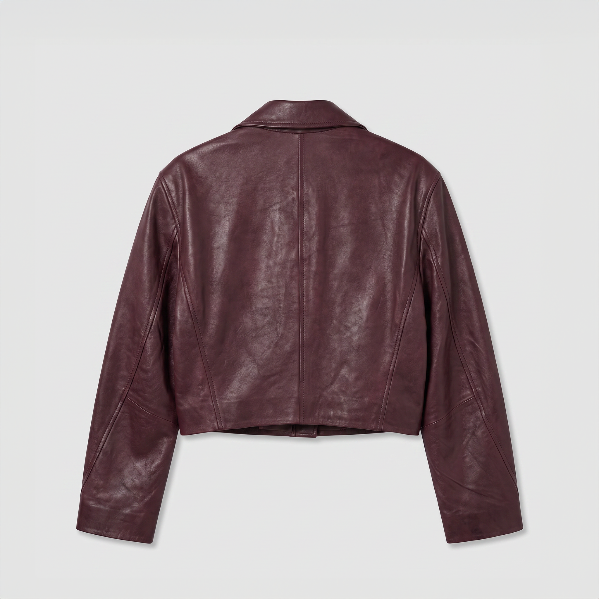 Rotate Boxy Square Leather Jacket Deep Magohany