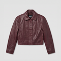 Rotate Boxy Square Leather Jacket Deep Magohany