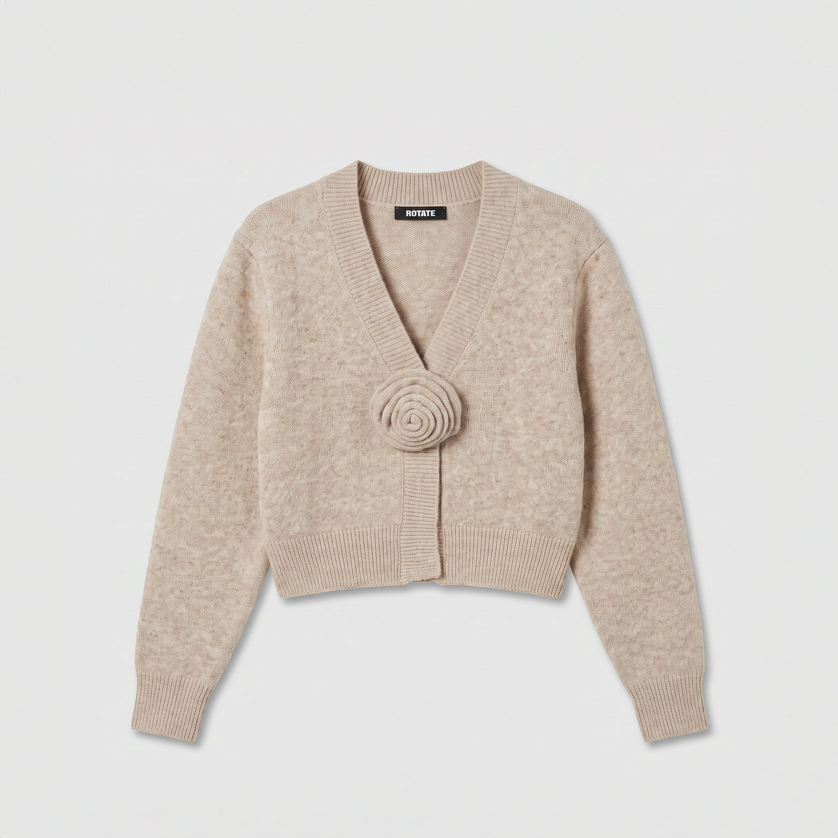 Rotate Knit Flower Cardigan Oxford Tan
