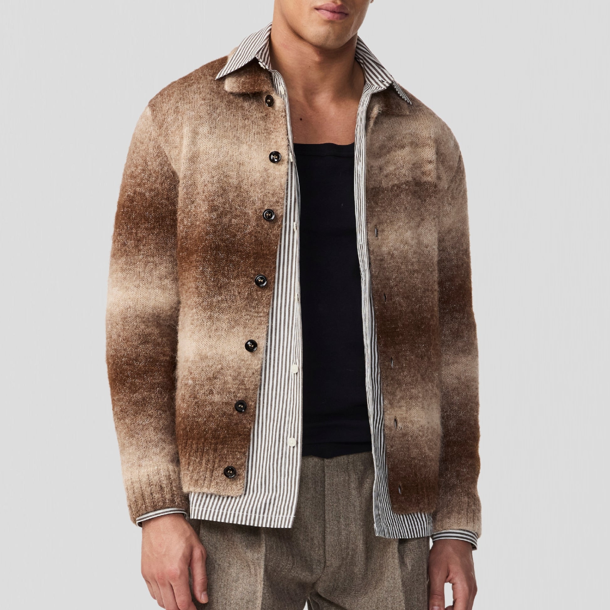 NN07 Alfie 6656 Polo Cardigan Camel Stripe