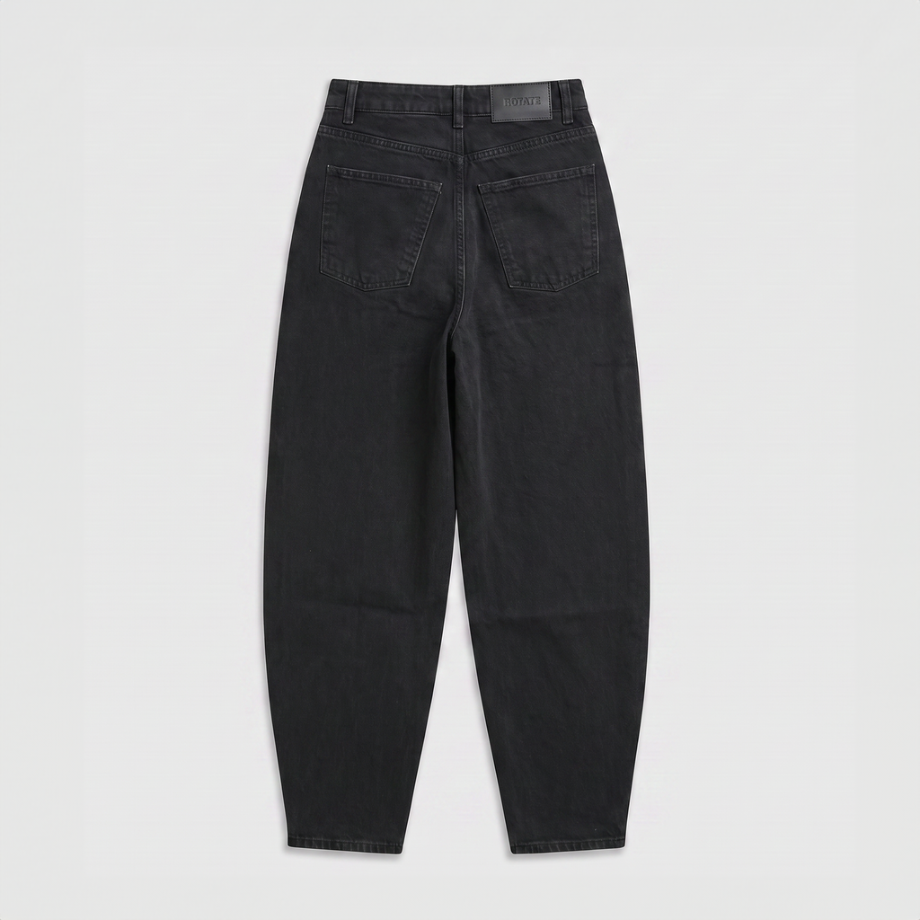 Rotate Draped Barrel Leg Jeans Black Denim