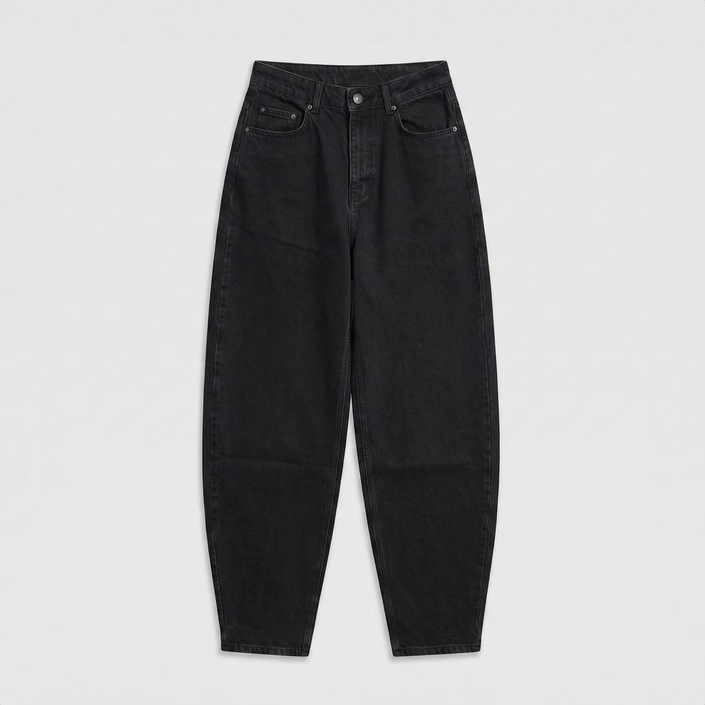 Rotate Draped Barrel Leg Jeans Black Denim