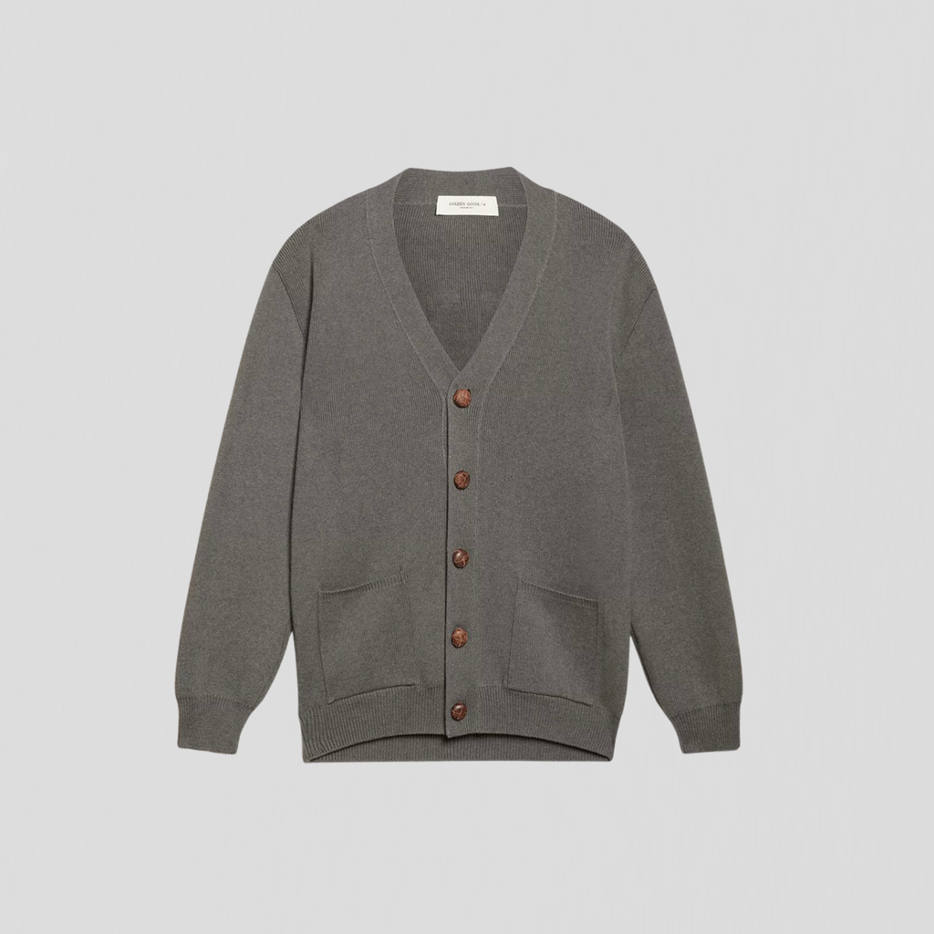 Golden Goose Golden M's Knit Cardigan Cotton With Logo Dark Grey Mel