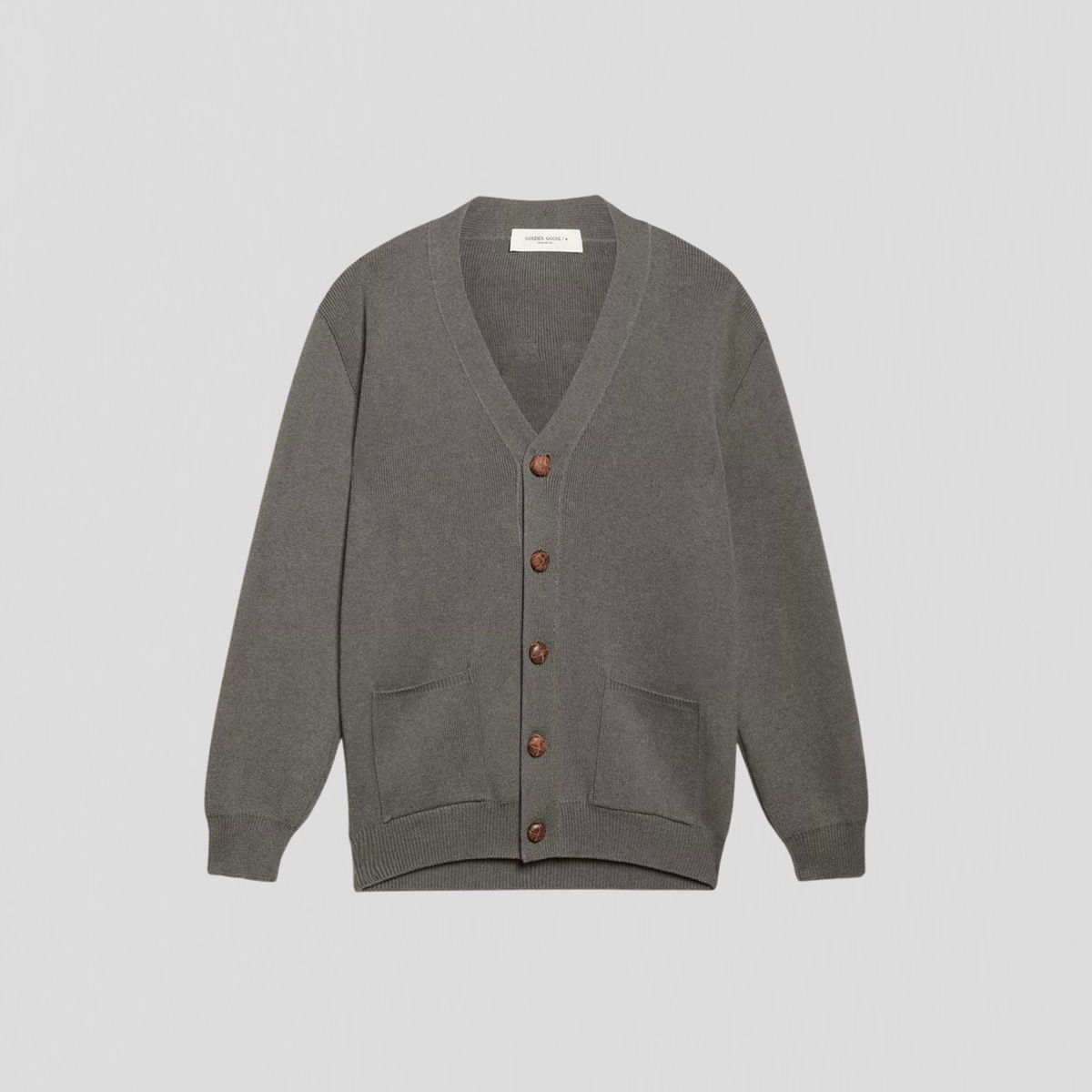 Golden Goose Golden M's Knit Cardigan Cotton With Logo Dark Grey Mel