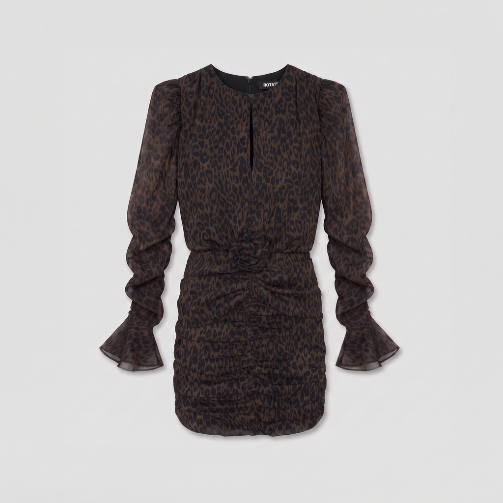 Rotate Ruched Flower Mini Dress Molé Comb.