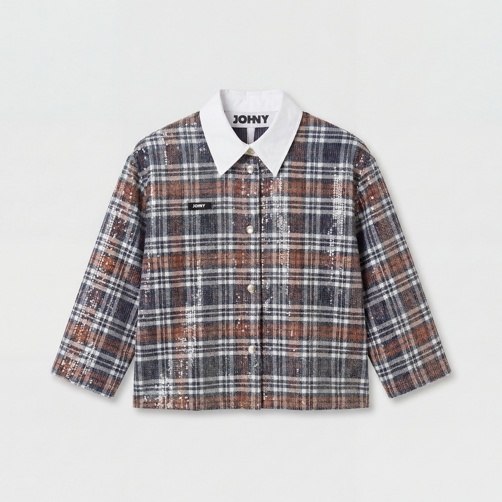 Johny Berry Blouse Check Paillettes Blue Mix