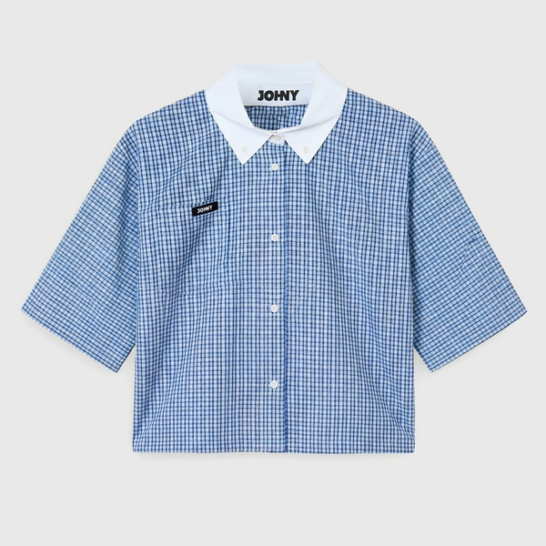 Johny Berry Cropped Shirt Blue Check