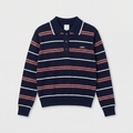 Johny Gino Cashwool Polo Long Sleeve Blue/ Burgundy