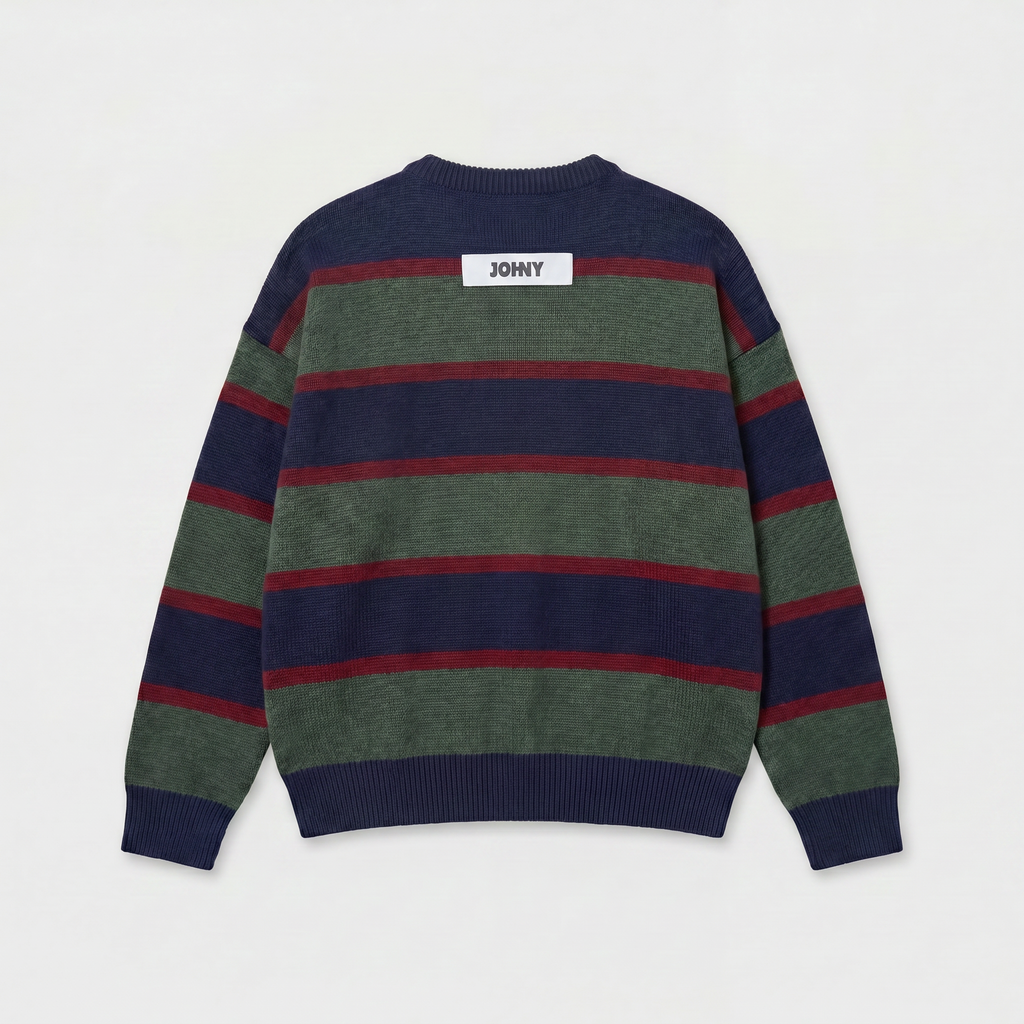 Johny Roxa Cashwool Crewneck Green/ Navy/ Red Stripe