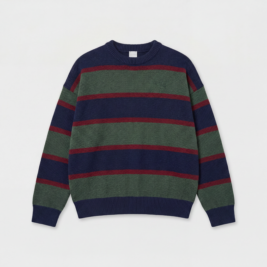 Johny Roxa Cashwool Crewneck Green/ Navy/ Red Stripe