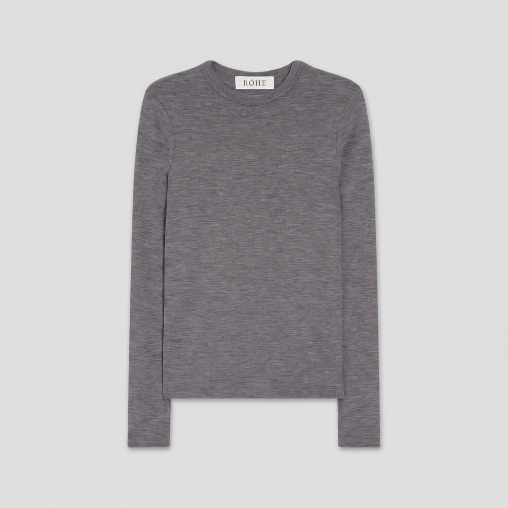 Róhe Fine Merino Long Sleeve Mid Grey Melange