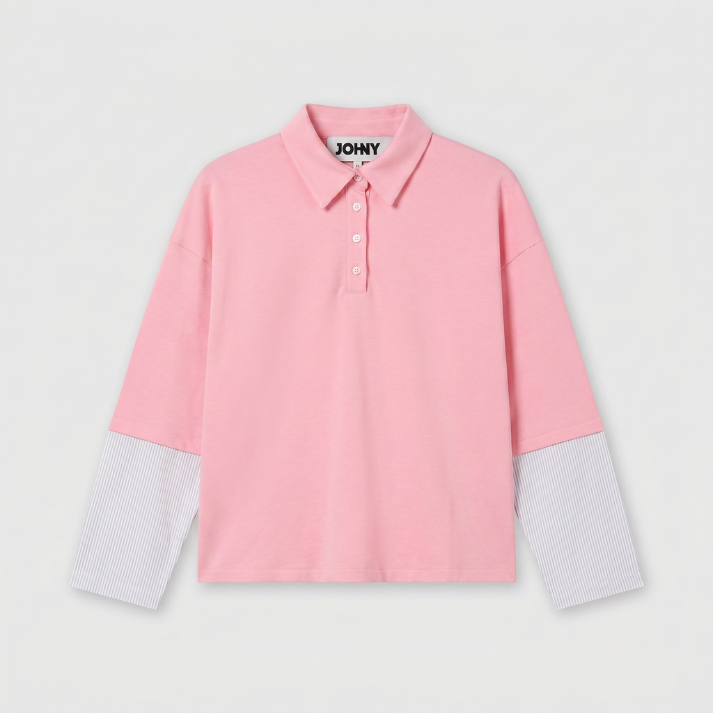Johny Lydia Jersey Polo Long Sleeve Pink/ Blue Stripe