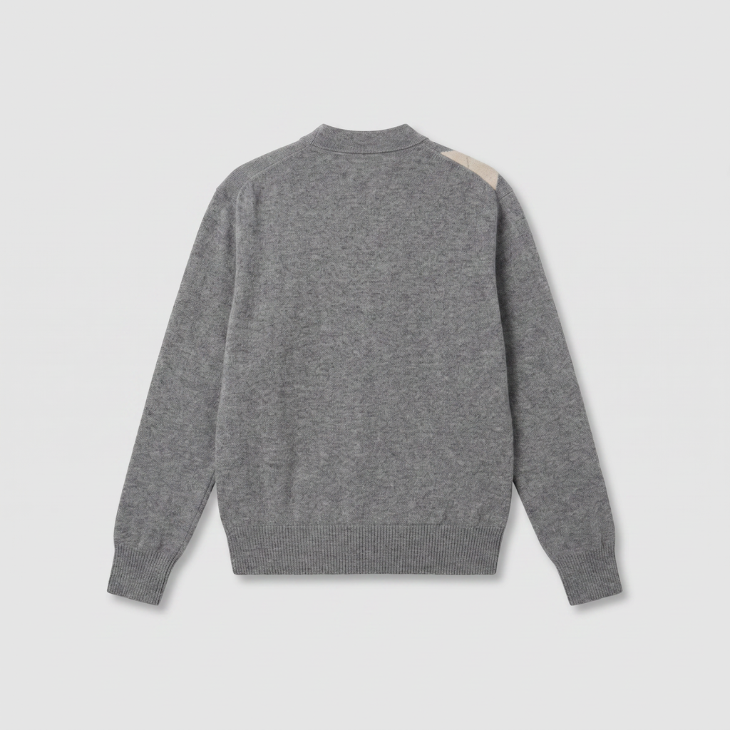 Róhe Argyle Mouliné Poloshirt Grey/ Oat Check