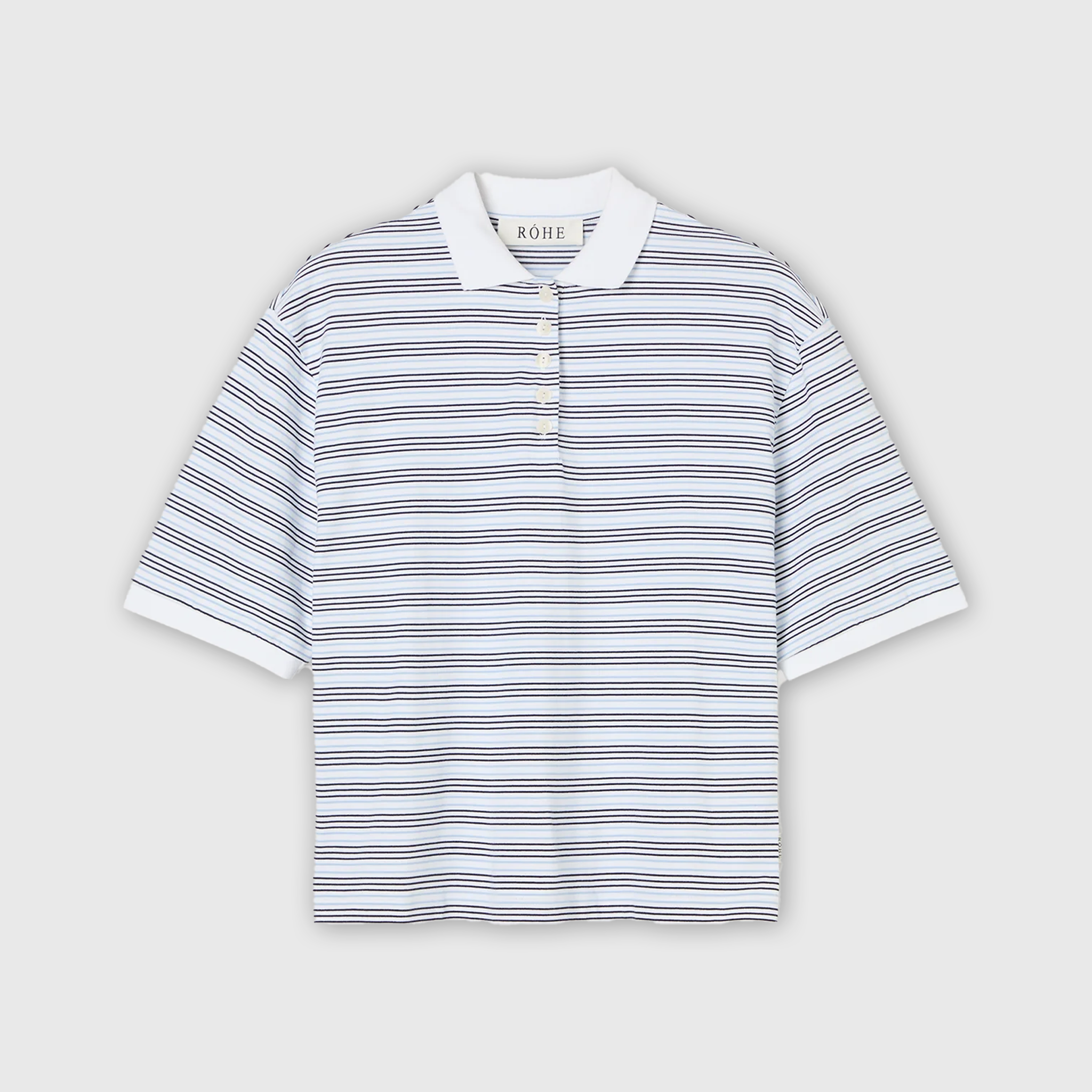 Róhe Striped Oversized Poloshirt White/ Blue Multi Stripe