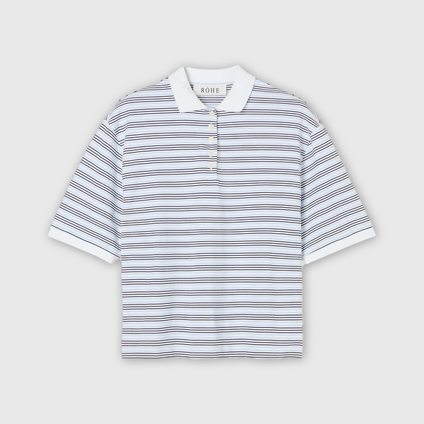 Róhe Striped Oversized Poloshirt White/ Blue Multi Stripe