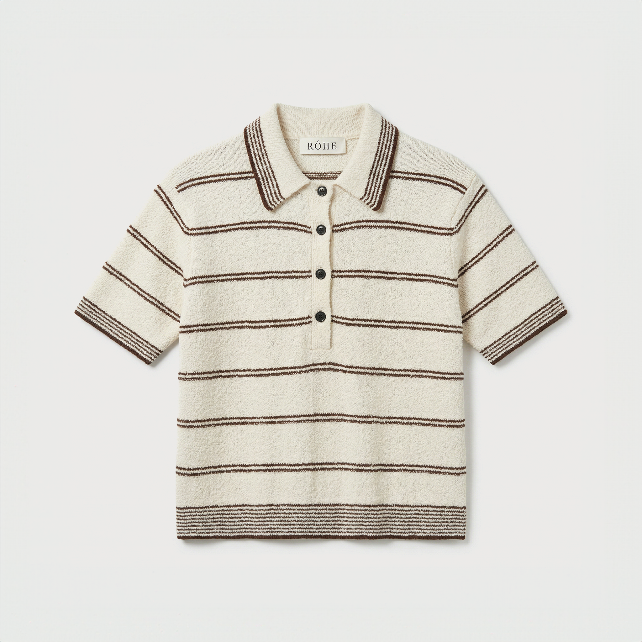 Róhe Towelling Striped Poloshirt Cream/ Brown Stripe