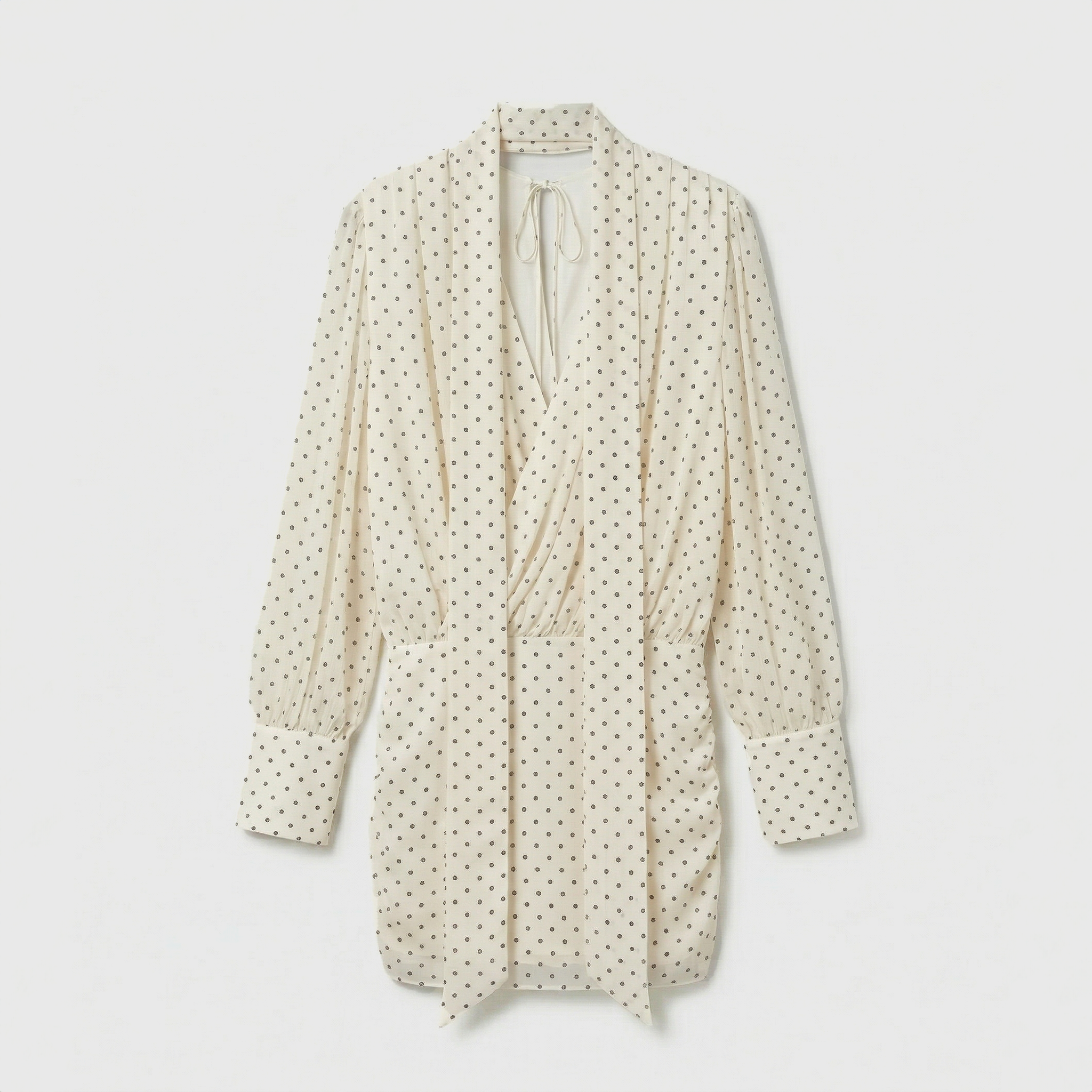 Rotate Chiffon LS V-Neck Dress Egret Comb