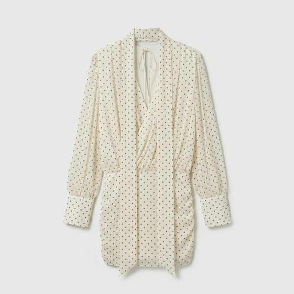 Rotate Chiffon LS V-Neck Dress Egret Comb