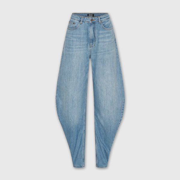 Rotate Draped Barrel Leg Jeans Light Blue Denim