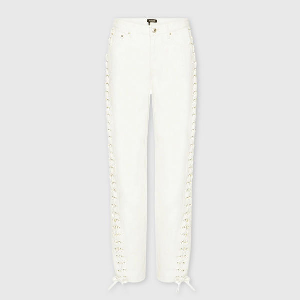 Rotate Loose Fit Laced Jeans Raw White Denim