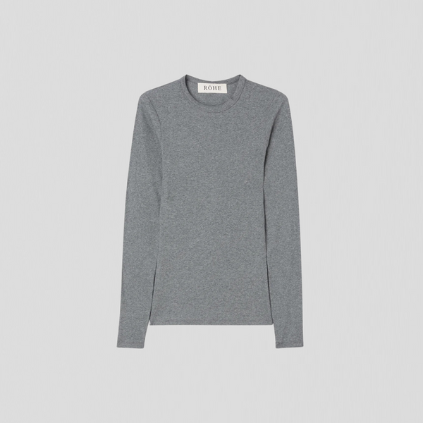 Róhe Ribbed Cotton Crewneck Dark Grey Melange