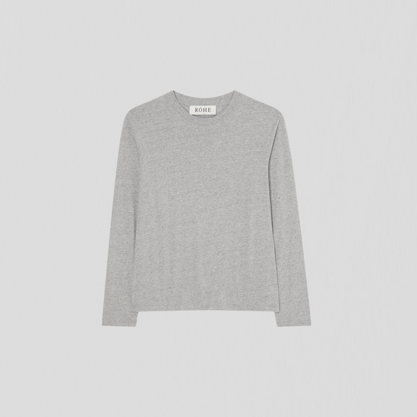 Róhe Slub Melange Cotton Long Sleeve T-Shirt Light Grey Melange