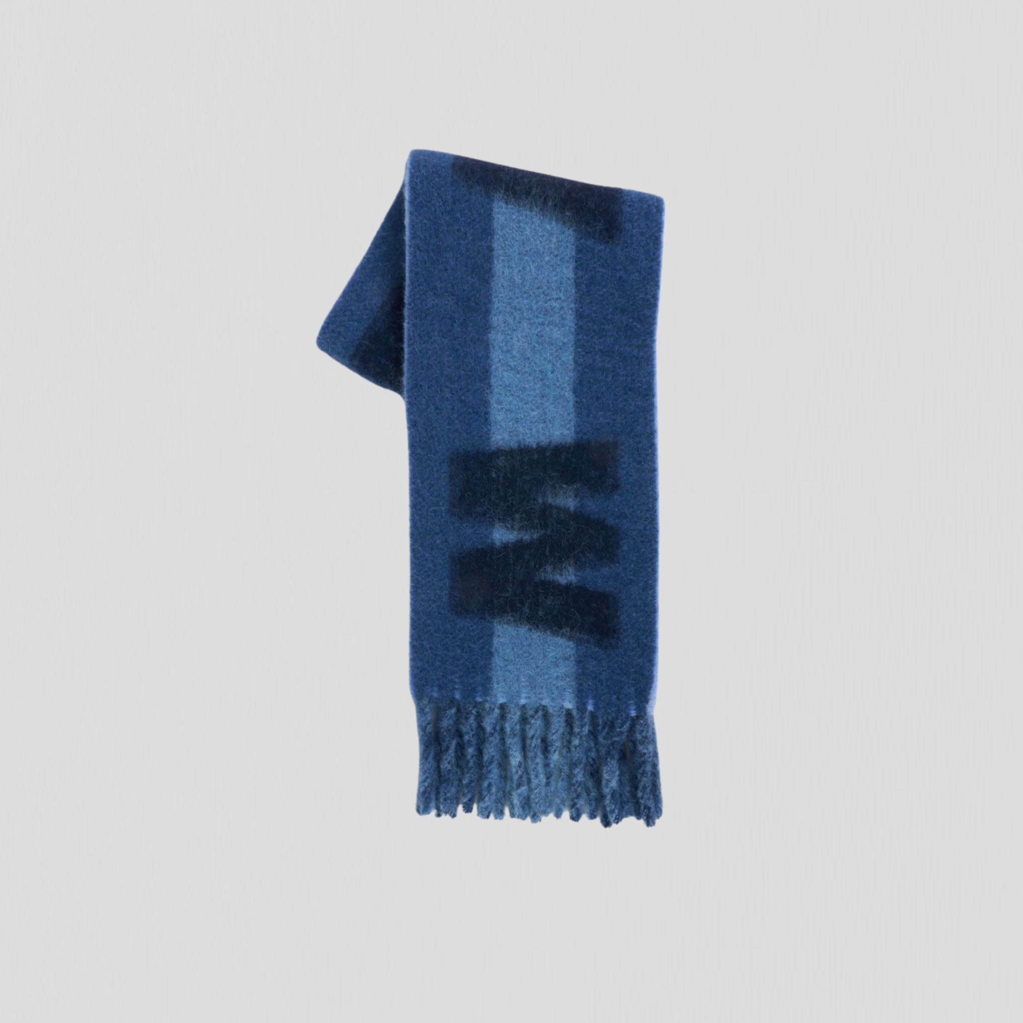 Marni Logo Striped Wool Scarf Light Blue