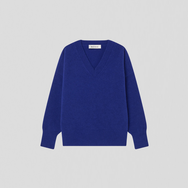 Róhe Compact Knitted V-Neck Knit Indigo