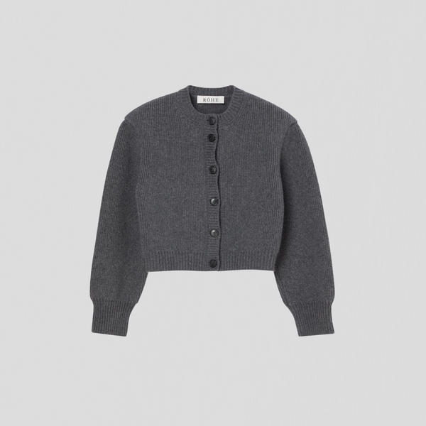Róhe Statement Shoulder Cardigan Mid Grey Melange