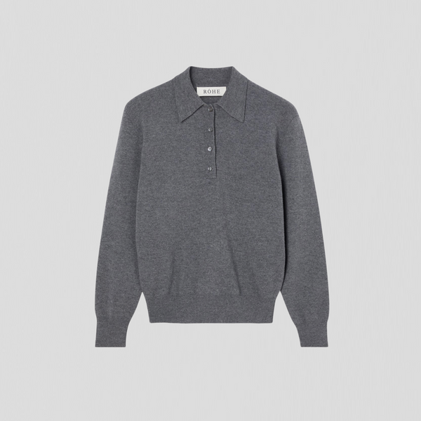 Róhe Compact Knitted Poloshirt Mid Grey Melange