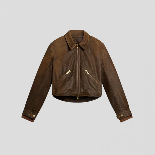 Golden Goose Journey W’s Short Leather Jacket Turkish Coffee
